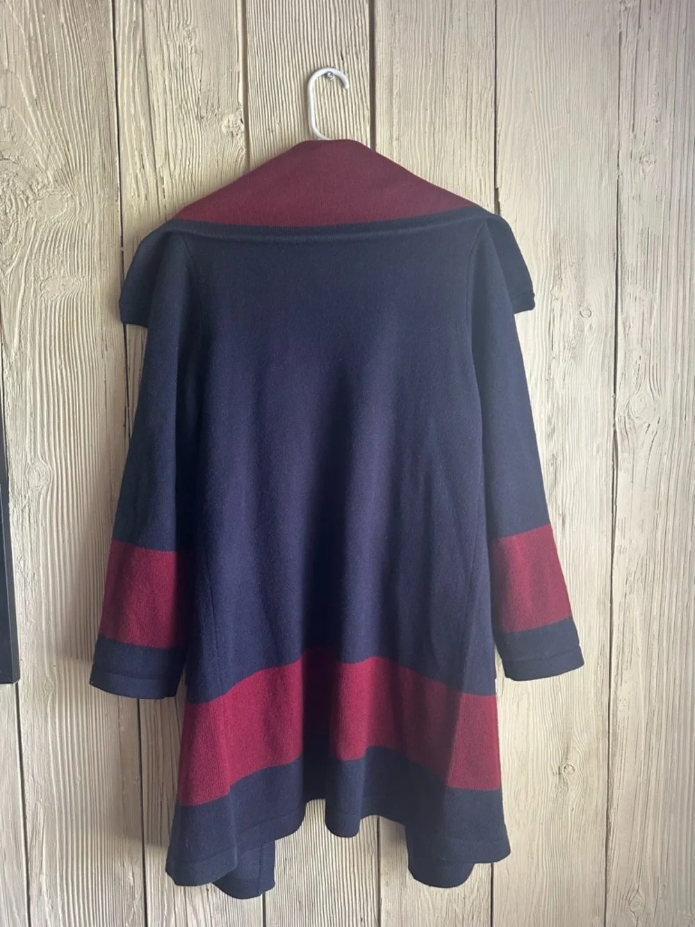 Marc By Marc Jacobs 100% Wool Navy and Burgundy Open-Front Cardigan Coat SM-XL - Picture 2 of 3